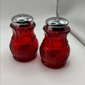 Vintage FOSTORIA Ruby Red Coin Salt and Pepper Shakers